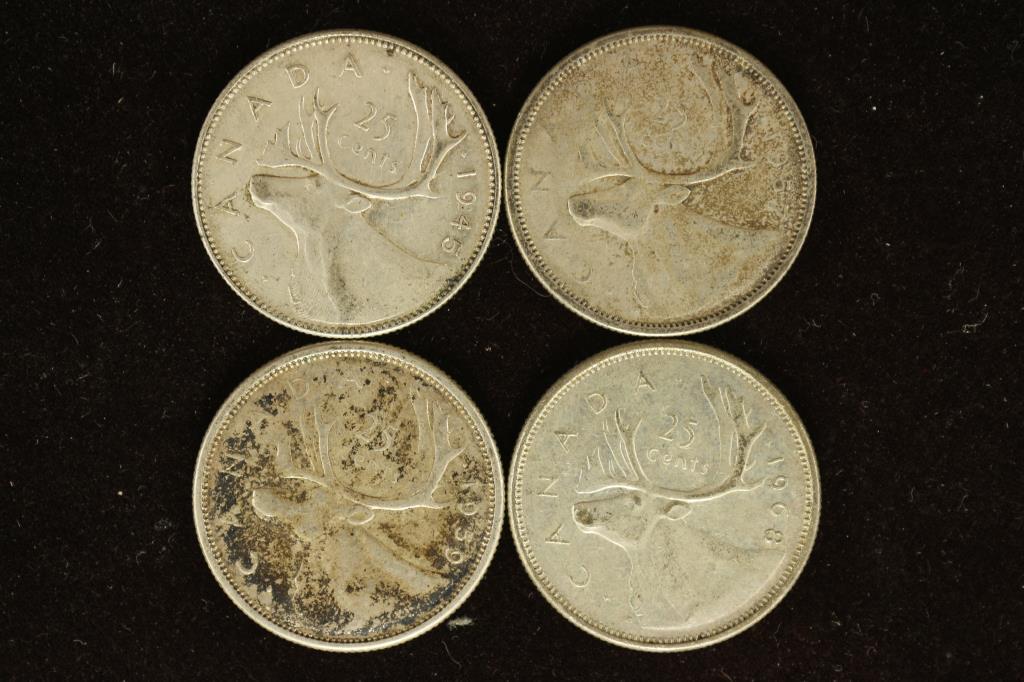1945, 1947, 1959 & 1968 CANADA SILVER 25 CENTS (1 of 2)