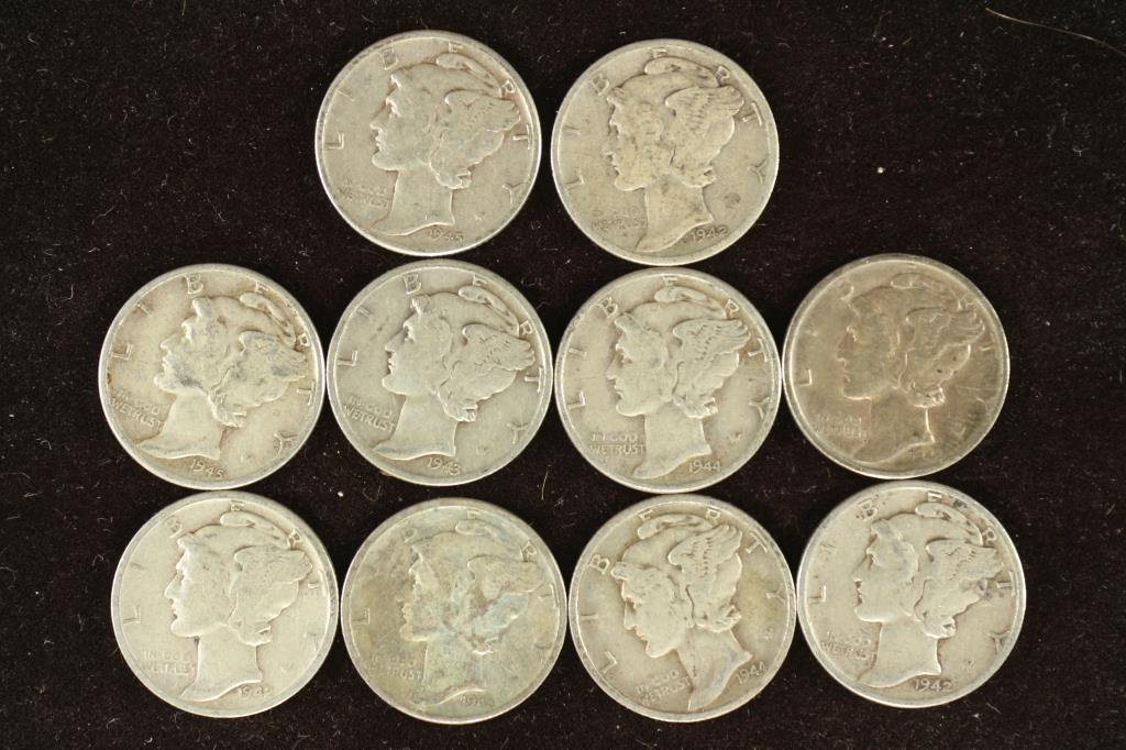 10 ASSORTED 1940'S MERCURY DIMES (1 of 2)
