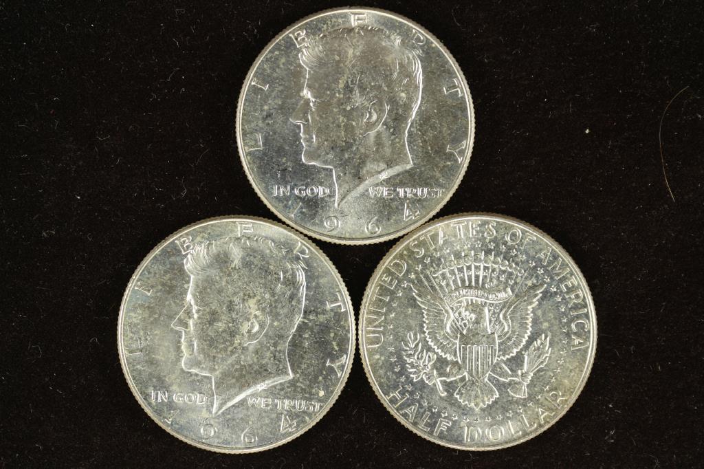 3-1964 90% SILVER KENNEDY HALF DOLLARS BU (1 of 2)