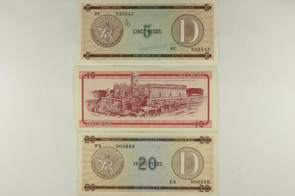 CUBA 5,10 & 20 PESOS FOREIGN EXCHANGE CERTIFICATES (1 of 2)