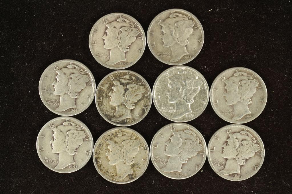 10 ASSORTED 1940'S MERCURY DIMES (1 of 2)