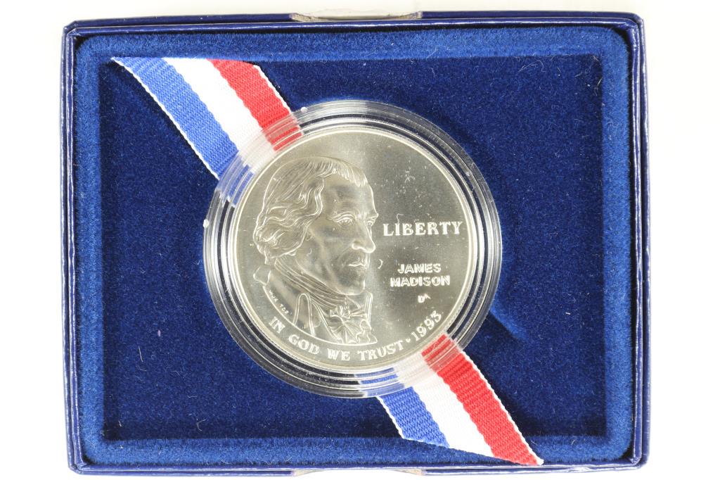 1993 BILL OF RIGHTS UNC SILVER DOLLAR: ORIGINAL US MINT PACKAGING