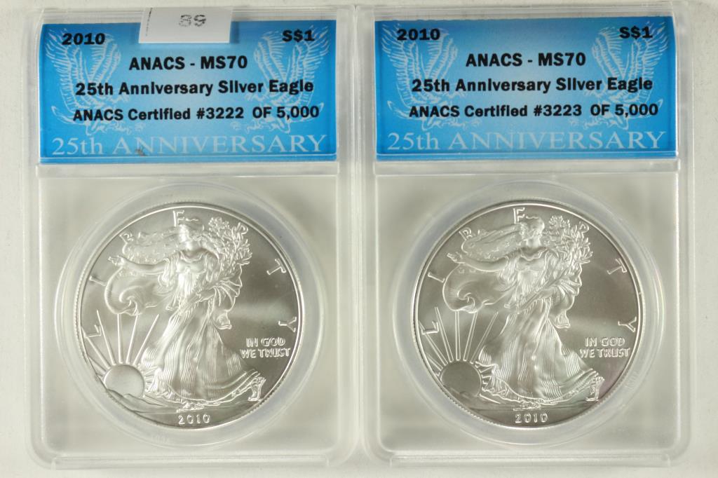 2-2010 AMERICAN SILVER EAGLES ANACS MS70'S (1 of 2)