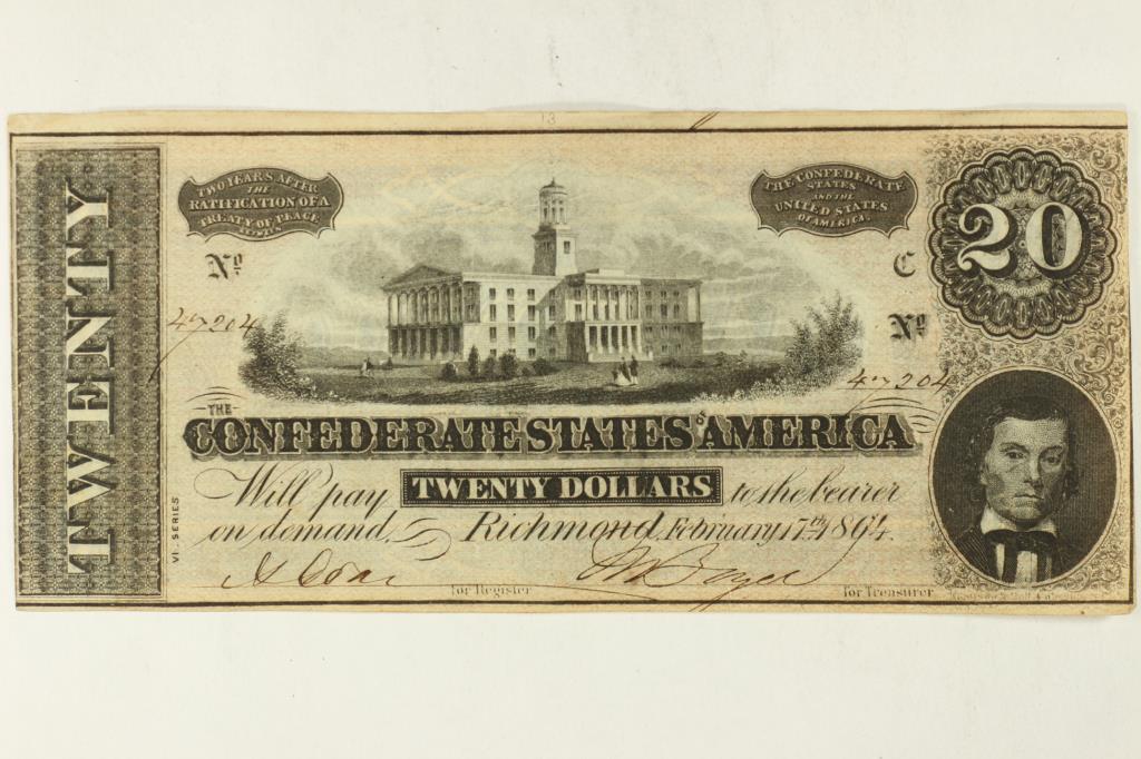 1864 $20 CONFEDERATE STATES OF AMERICA BILL (1 of 2)