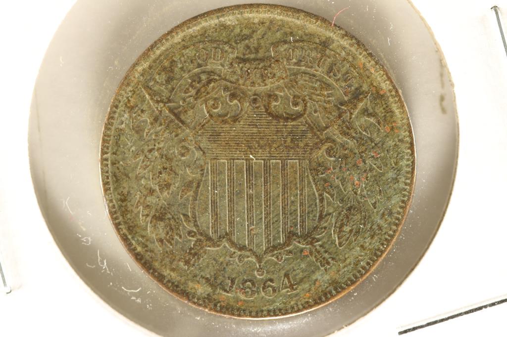 1864 US TWO CENT PIECE EXTRA FINE WITH VIRDIGRIS (1 of 2)