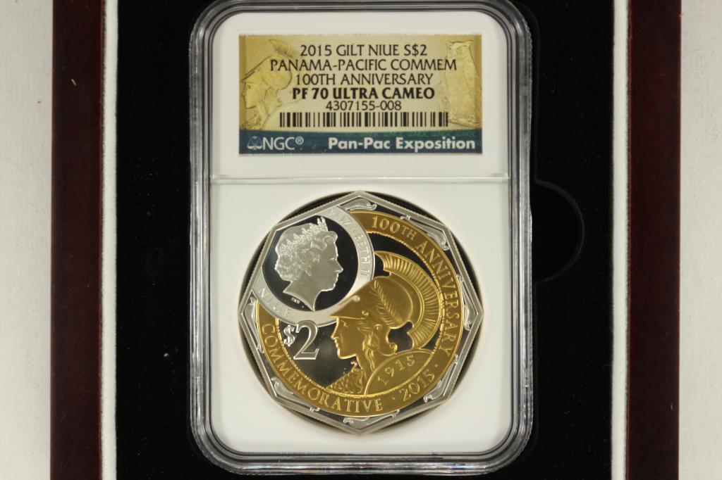 2015 GILT NIUE SILVER GOLD ENHANCE $2 PANAMA- (1 of 4)