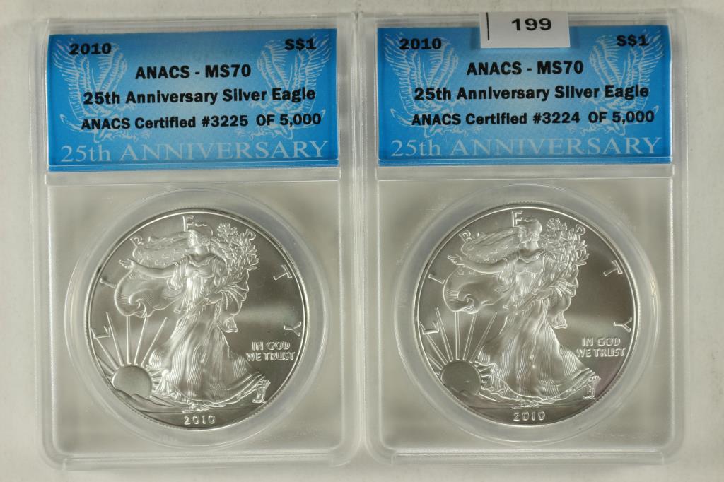 2-2010 AMERICAN SILVER EAGLES ANACS MS70'S (1 of 2)