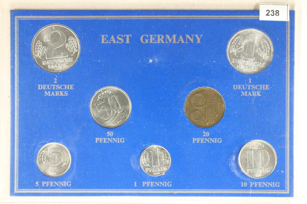 EAST GERMANY 1957-1977 SEVEN COIN SET BU: WATCH FOR OUR NEXT AUCTION ON MONDAY MARCH 29TH, 2021.