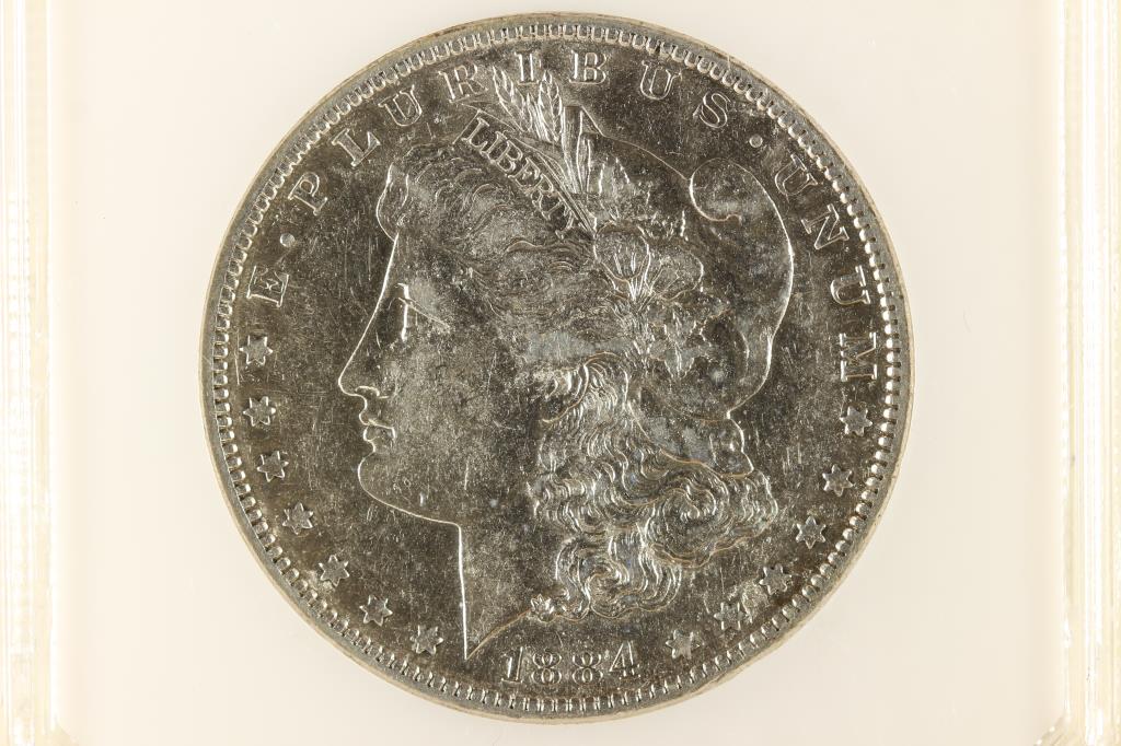 1884-S MORGAN SILVER DOLLAR AU50 SURFACE DAMAGE (1 of 2)