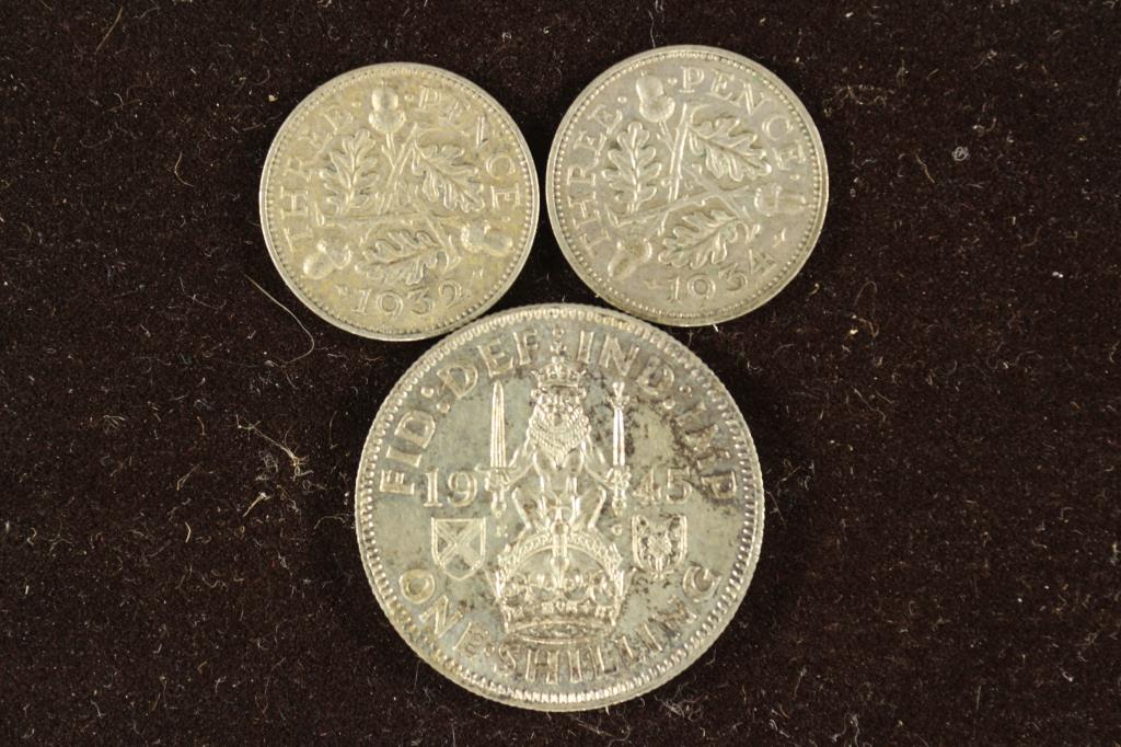 GREAT BRITAIN SILVER 1932 & 1934 THREE PENCE & (1 of 2)