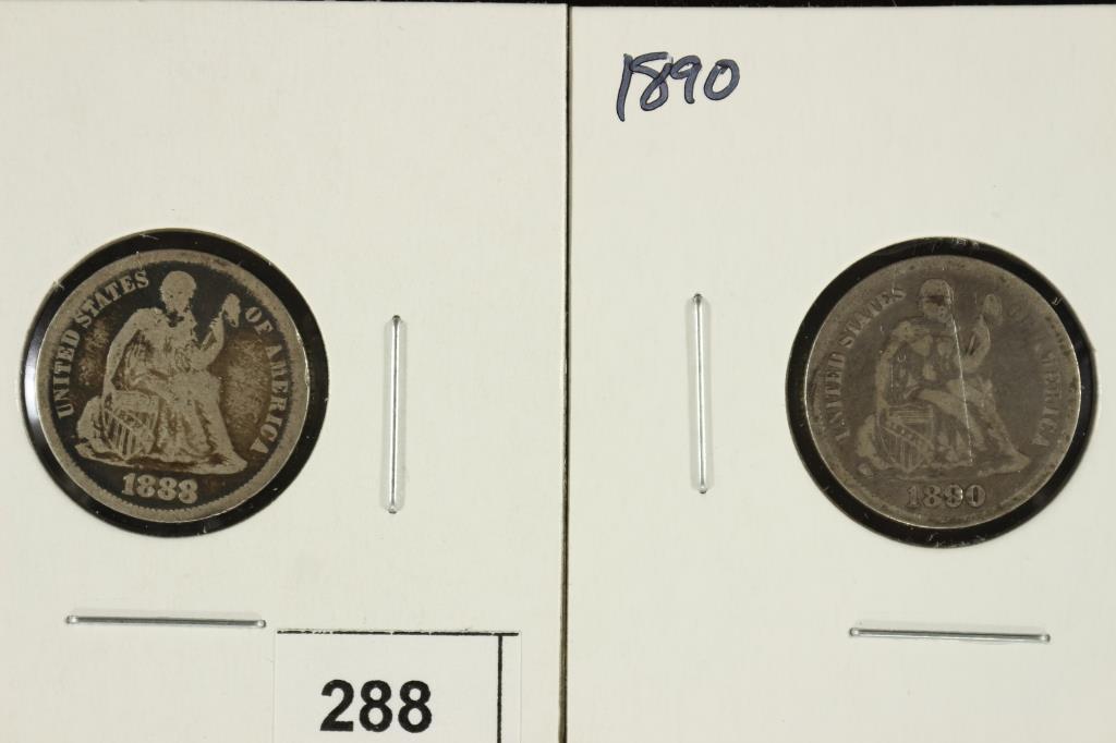 2-SEATED LIBERTY DIMES 1888 (FN) & 1890 (FN) (1 of 2)
