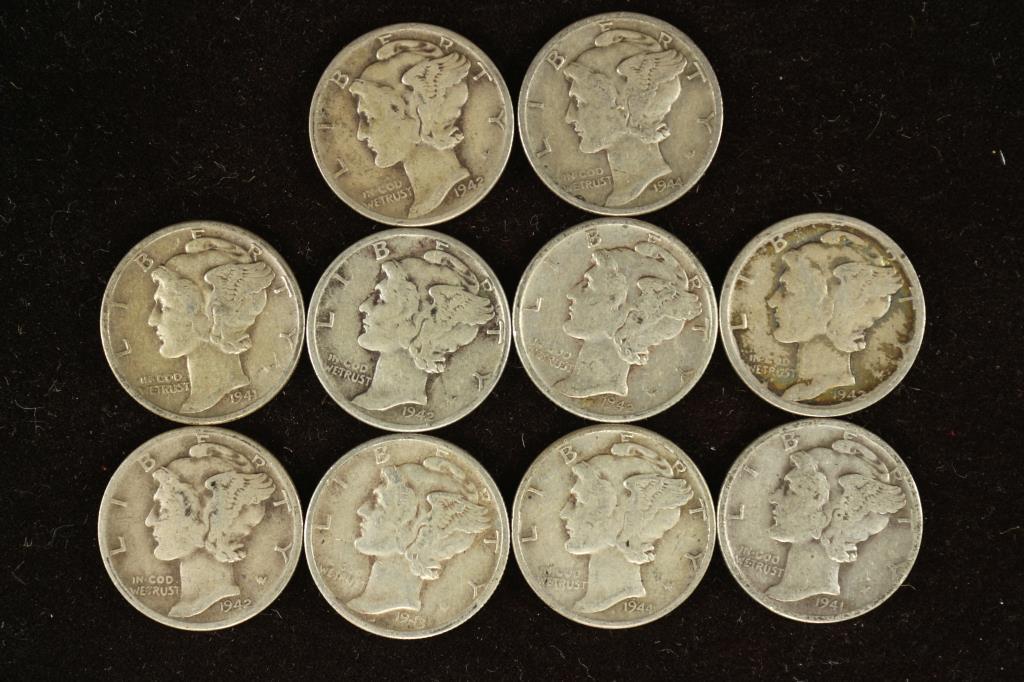 10 ASSORTED 1940'S MERCURY DIMES (1 of 2)