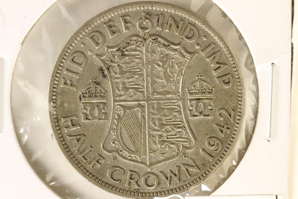 1942 GREAT BRITAIN SILVER HALF CROWN: .2273 OZ. ASW