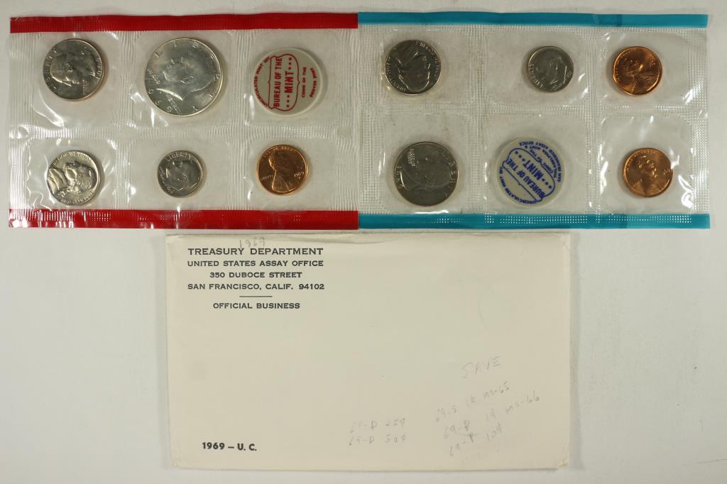 1969 US MINT SET (UNC) P/D/S (WITH ENVELOPE) (1 of 2)