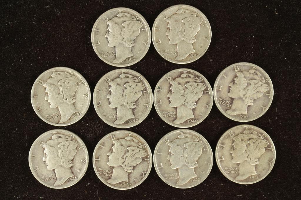 10 ASSORTED MERCURY DIMES 1-1937 & 9-1940'S (1 of 2)
