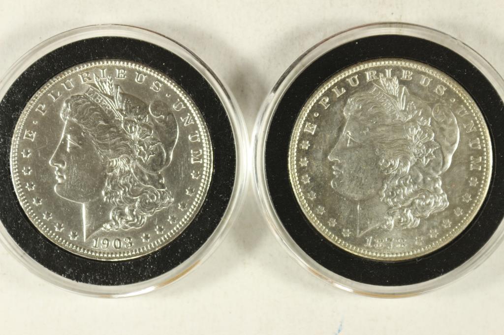 1878-S & 1903-P MORGAN SILVER DOLLARS BOTH AU/BU (1 of 2)