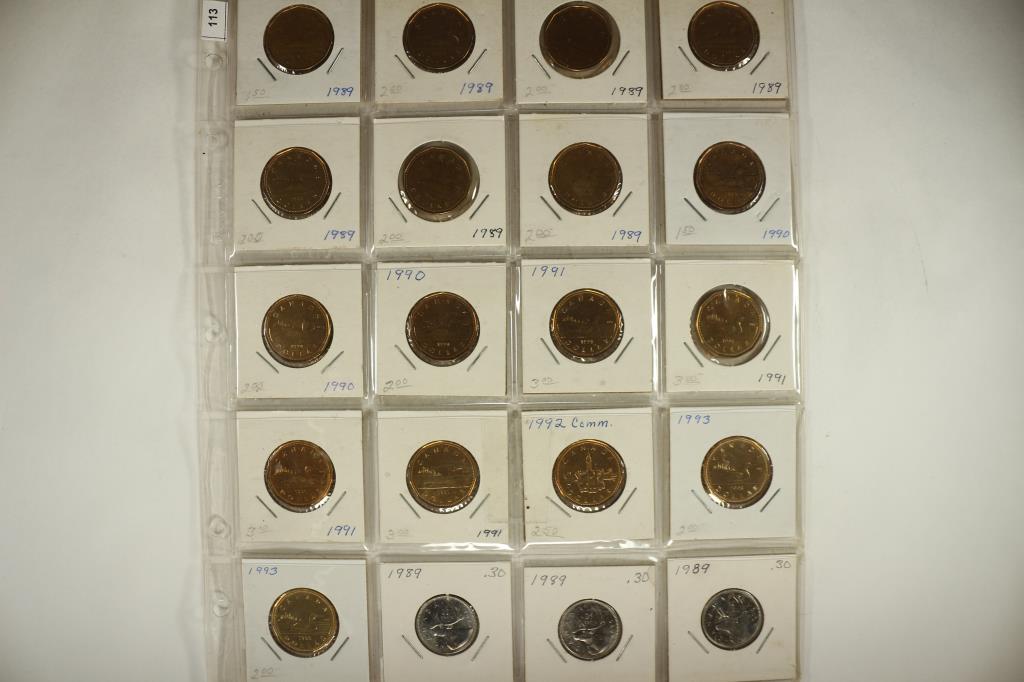 17-1989-1993 CANADA LOON DOLLARS & 3-1989: CANADA 25 CENTS ALL COINS ARE BRILLIANT UNC, OLD DEALER STOCK