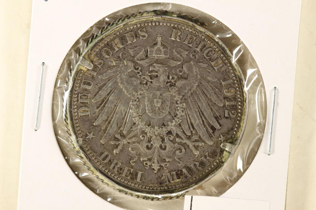 1912-J GERMAN HAMBURG SILVER 3 MARK WITH BEZEL (1 of 2)