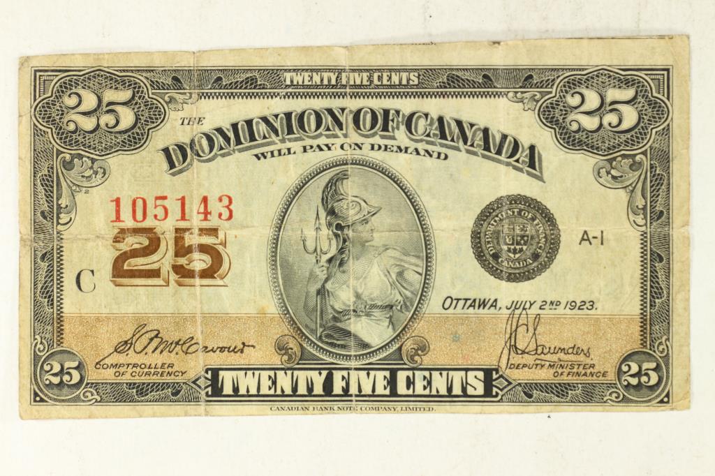 1923 DOMINION OF CANADA 25 CENT FRACTIONAL: WATCH FOR OUR NEXT AUCTION ON MONDAY 26TH, 2021.
