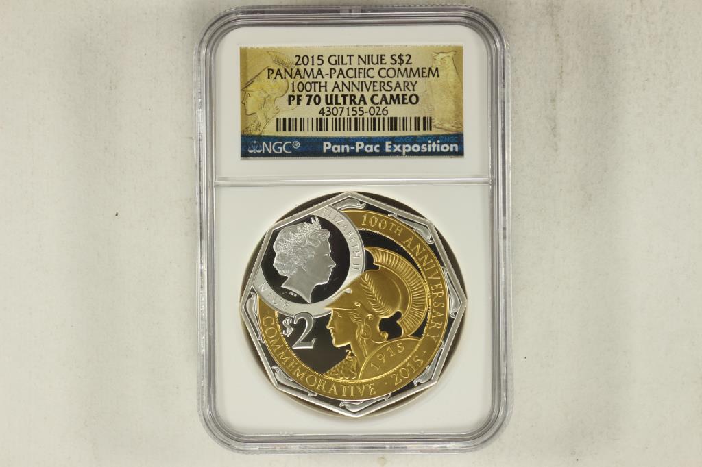 2015 GILT NIUE SILVER $2 PANAMA-PACIFIC COMMEM. (1 of 4)