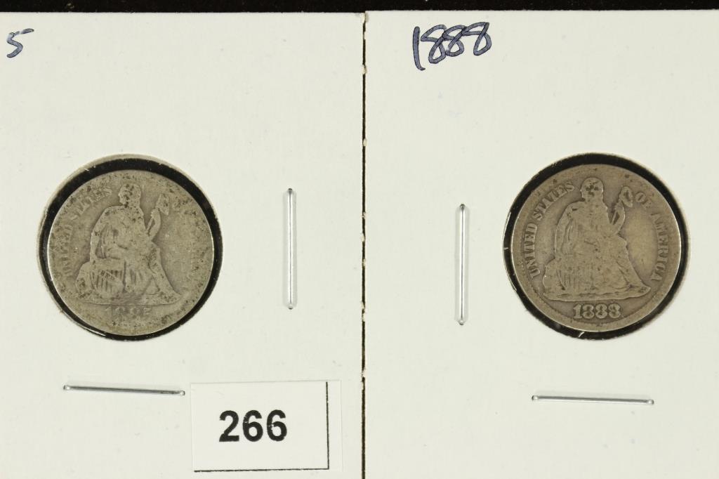1885 & 1888 SEATED LIBERTY DIMES VERY GOOD'S (1 of 2)