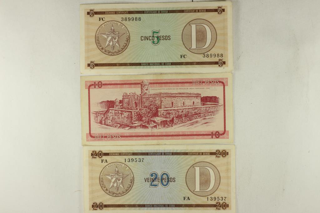 CUBA 5,10 & 20 PESOS FOREIGN EXCHANGE CERTIFICATES (1 of 2)