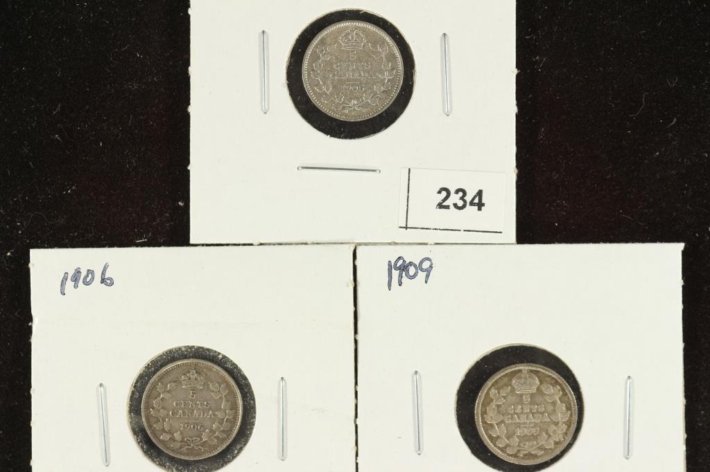 1905, 1906 & 1909 CANADA SILVER 5 CENTS (1 of 2)