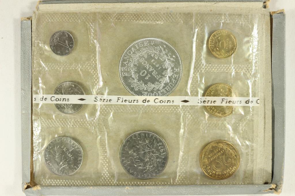 1973 FRANCE 8 COIN UNC SET, ORIGINAL MINT PACKAGE (1 of 4)