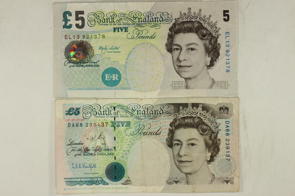 2-BANK OF ENGLAND 5 POUNDS NOTES (1 of 2)