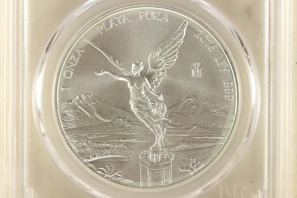 2016-MO MEXICO SILVER ONZA 1 OZ. SILVER PCGS MS70: VERIFIED AND SIGNED BY DAVID HALL, FOUNDER, PCGS