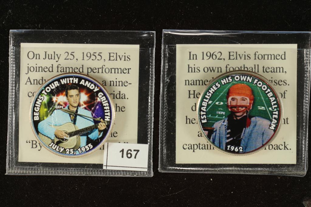 2-ELVIS PRESLEY COLORIZED KENNEDY HALF DOLLARS: BEGINS TOUR WITH ANDY GRIFFITH AND ESTABLISHES HIS OWN FOOTBALL TEAM