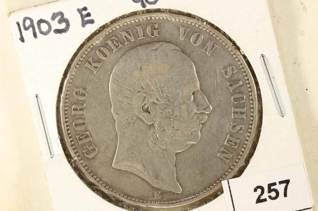 1903-E GERMAN SAXONY SILVER 5 MARKS .8037 OZ. ASW (1 of 2)
