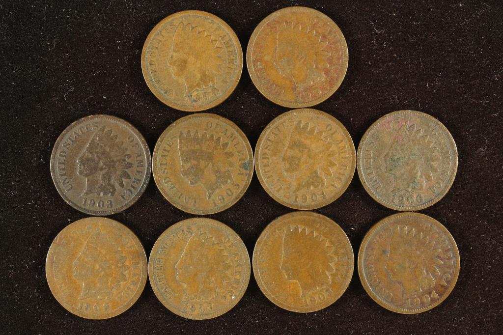 10 ASSORTED 1900'S INDIAN HEAD CENTS (1 of 2)