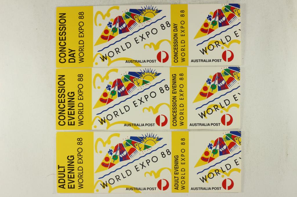 3-WORLD EXPO 88 UNUSED TICKETS CONCESSION DAY,: CONCESSION EVENING AND ADULT EVENING
