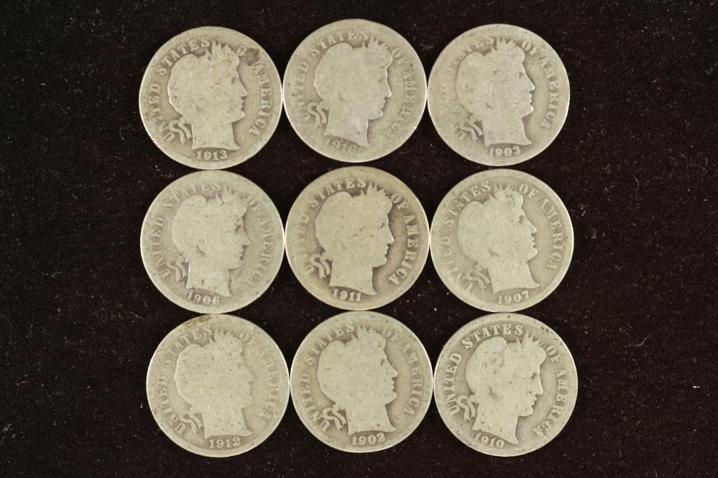9 ASSORTED BARBER DIMES (1 of 2)