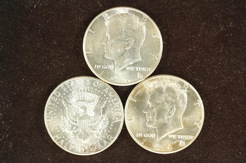 2-1964 & 1-1964-D 90% KENNEDY HALF DOLLARS BU (1 of 2)