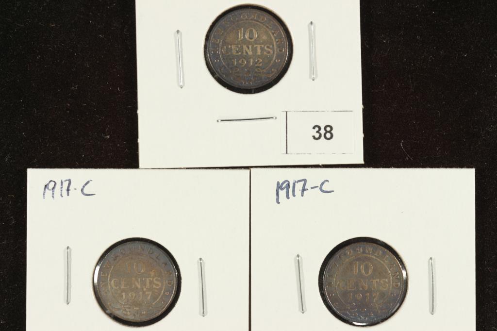 1912 & 2-1917-C NEWFOUNDLAND SILVER 10 CENTS (1 of 2)