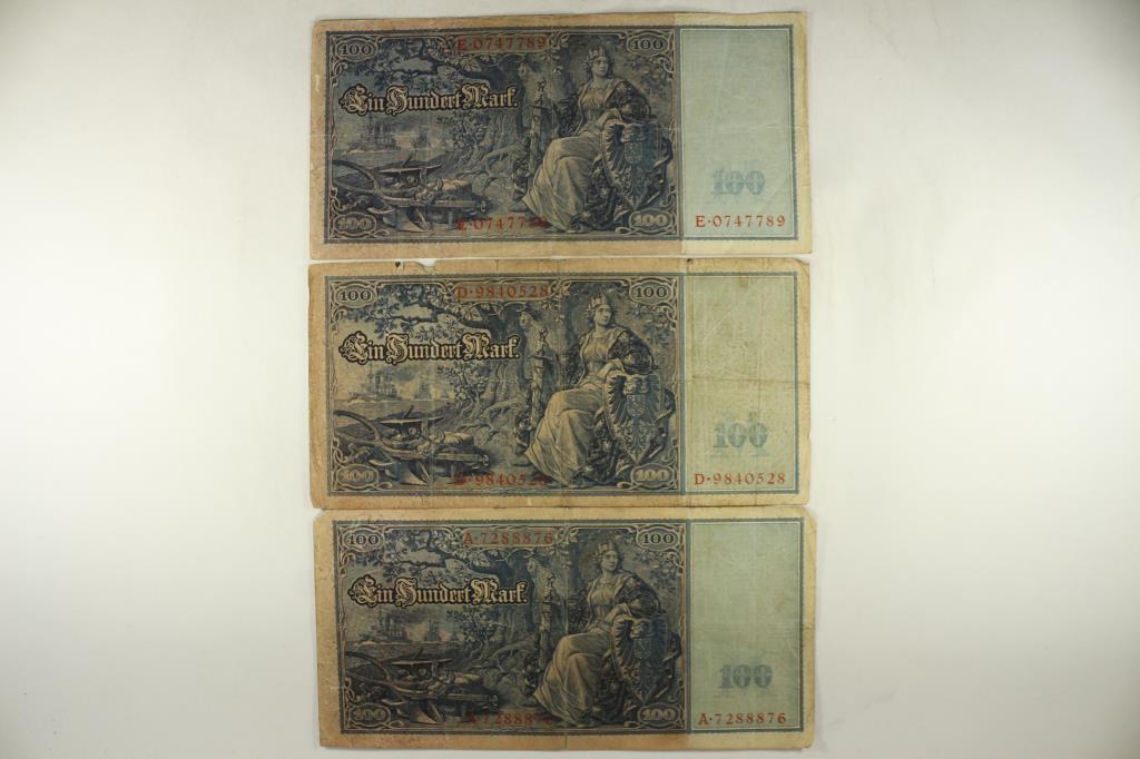 3 PIECES OF LARGE SIZE 1910 GERMAN 100 MARKS (1 of 2)