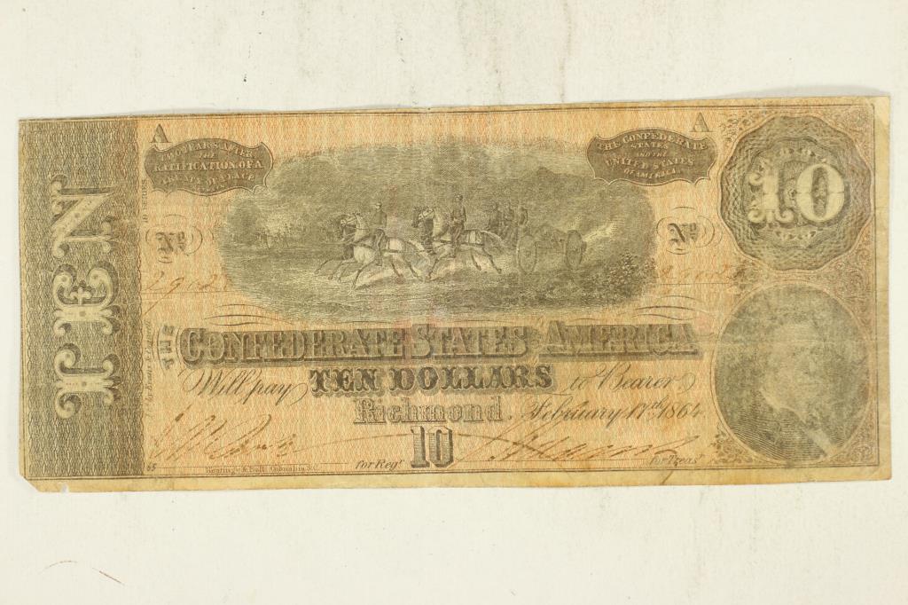 1864 CONFEDERATE STATES OF AMERICA $10: OUR NEXT AUCTION WILL BE JUNE 28TH, 2021 AT 7 PM EDT.