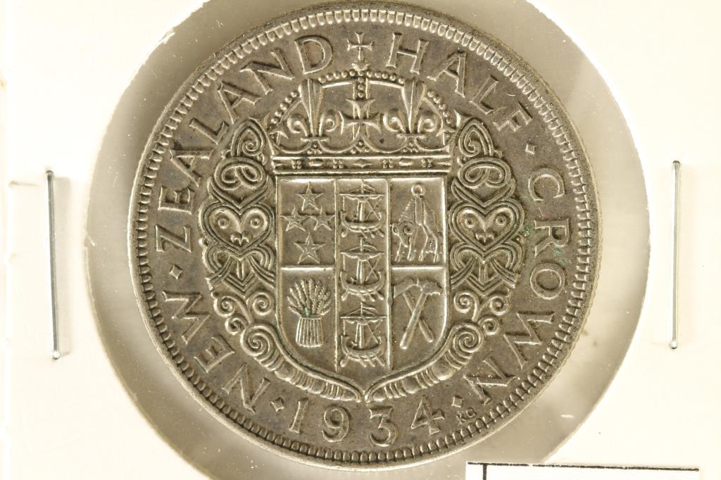 1934 NEW ZEALAND SILVER HALF CROWN .2273 OZ. ASW: OUR NEXT AUCTION WILL BE JUNE 28TH, 2021 AT 7 PM EDT.