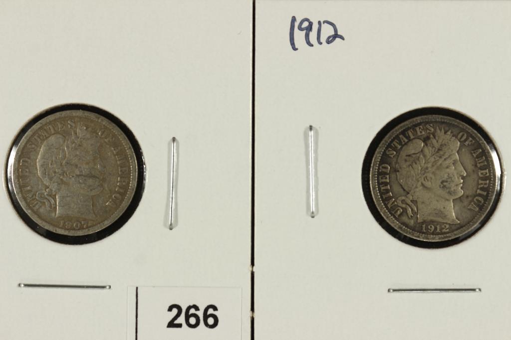 1907 (FINE) & 1912 BARBER DIMES VERY FINE (1 of 2)