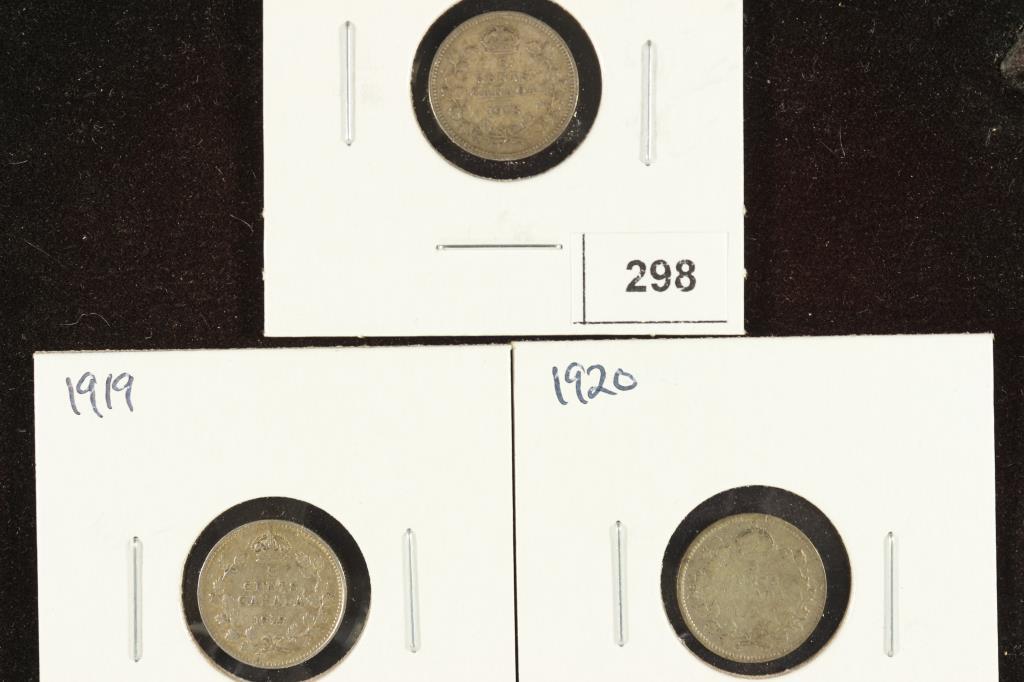 1918, 1919 & 1920 CANADA SILVER 5 CENTS (1 of 2)