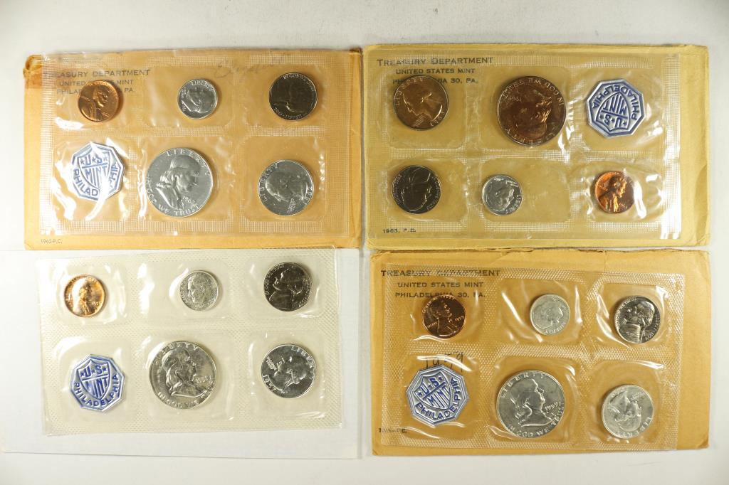LOT OF 4- US SILVER PROOF SETS 1957 NO ENVELOPE, (1 of 2)