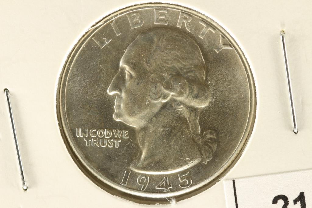 1945 WASHINGTON SILVER QUARTER BRILLIANT UNC (1 of 2)