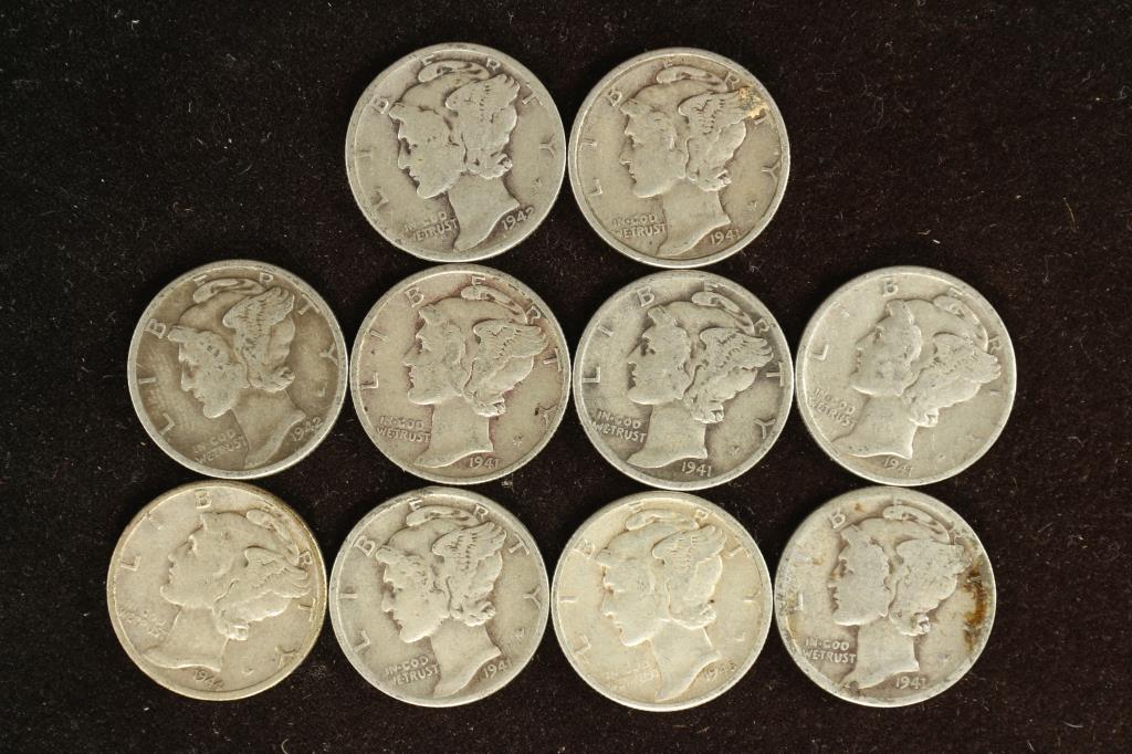 10 ASSORTED 1940'S MERCURY DIMES (1 of 2)