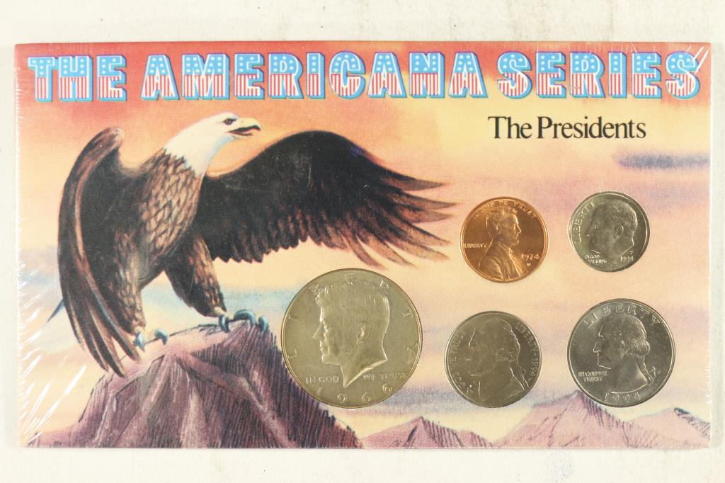AMERICANA SERIES THE PRESIDENTS CONTAINS:: 40% SILVER JOHN F. KENNEDY HALF ALL BRILLIANT UNC COINS