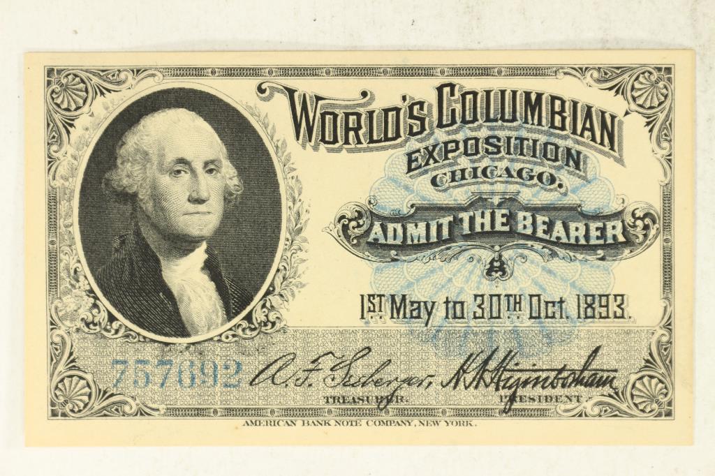 1893 WORLD'S COLUMBIAN EXPO CHICAGO ADMISSION (1 of 2)