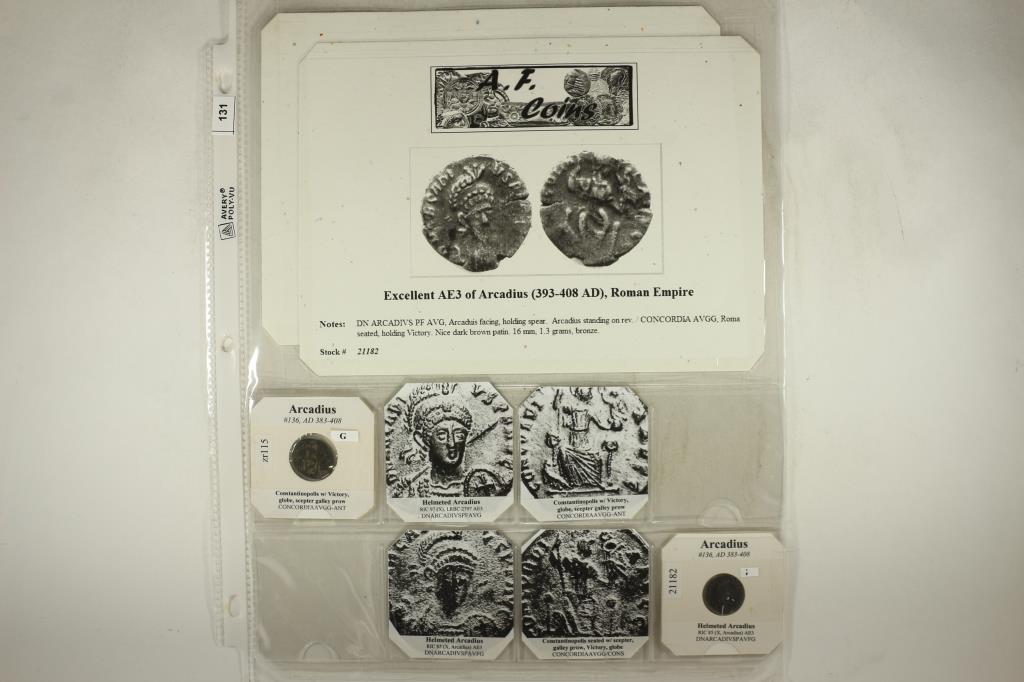 2 PIECES 383-408 A.D. ARCADIUS ANCIENT COIN WITH: CERTIFICATE