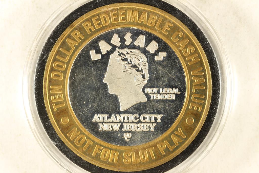 CASINO $10 SILVER TOKEN (UNC) CAESARS ATLANTIC (1 of 2)
