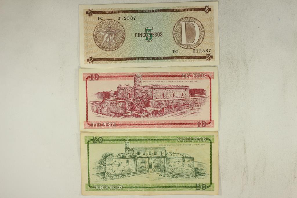 CUBA 5,10 & 20 PESOS FOREIGN EXCHANGE CERTIFICATES: WATCH FOR OUR NEXT AUCTION ON MONDAY JULY 12TH, 2021.